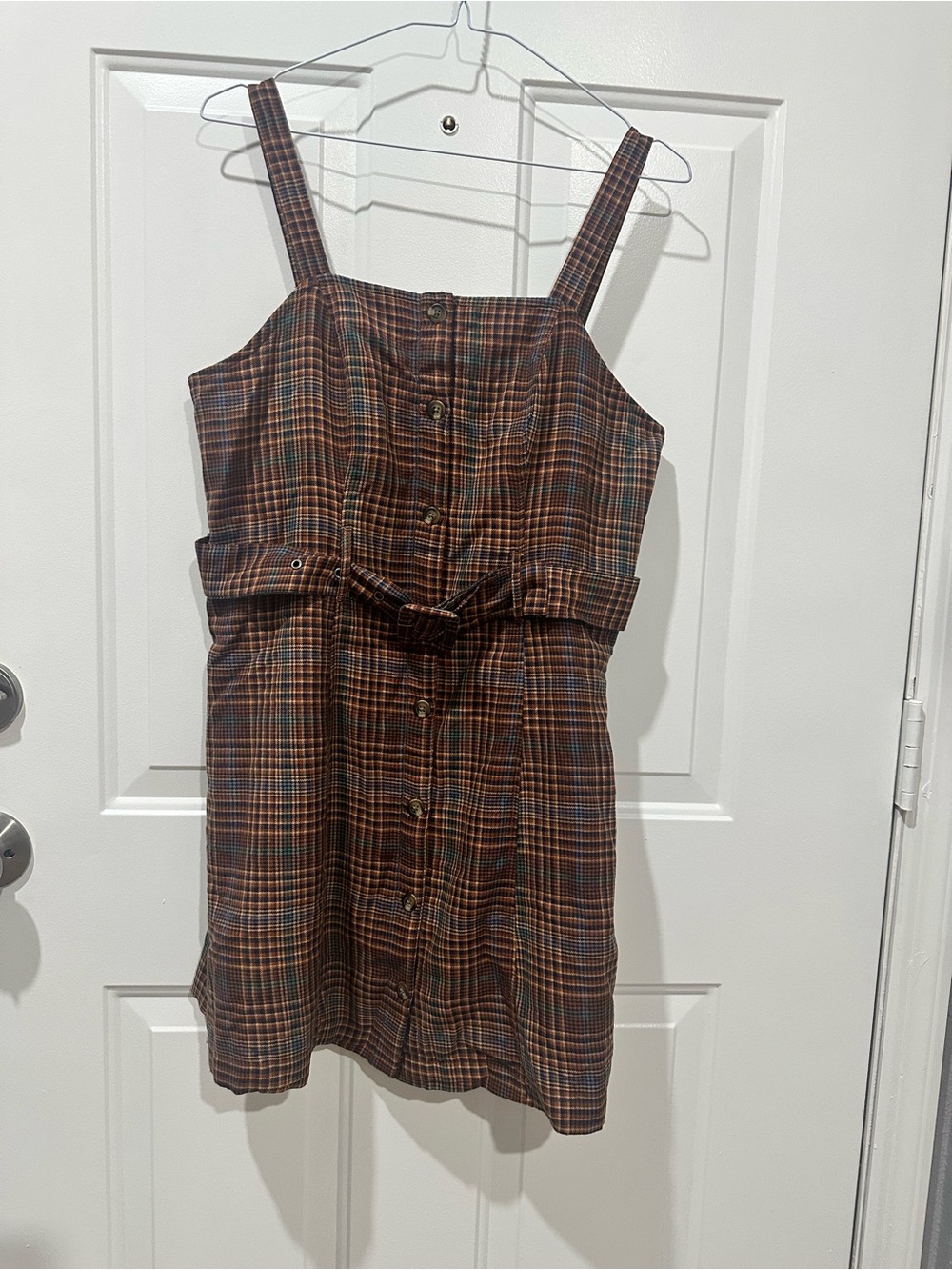 American Eagle Outfitters Brown Plaid Button-Front Mini Dress